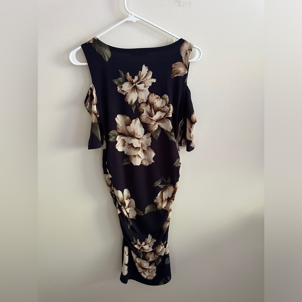 MyBump ruched navy floral maternity dress